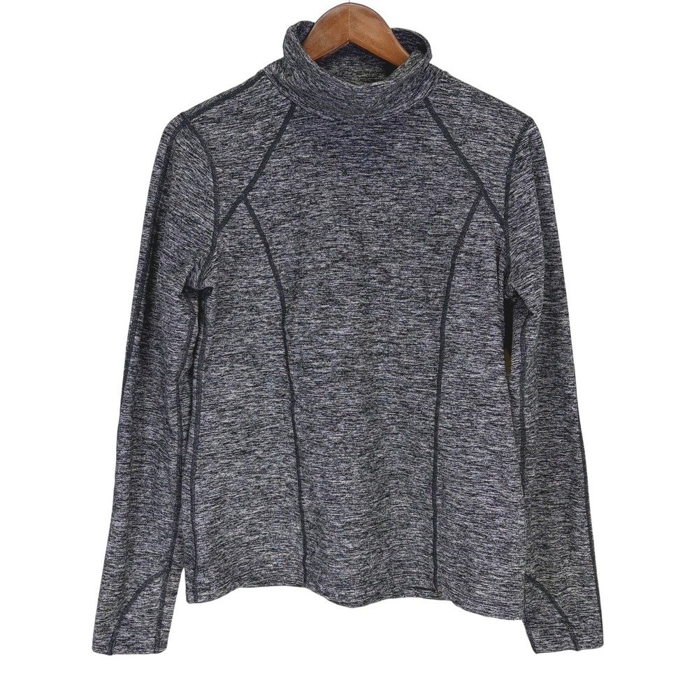 Zella Womens Space Dye Mock Neck Long Sleeve Active Top Gray Heather Thumbholes